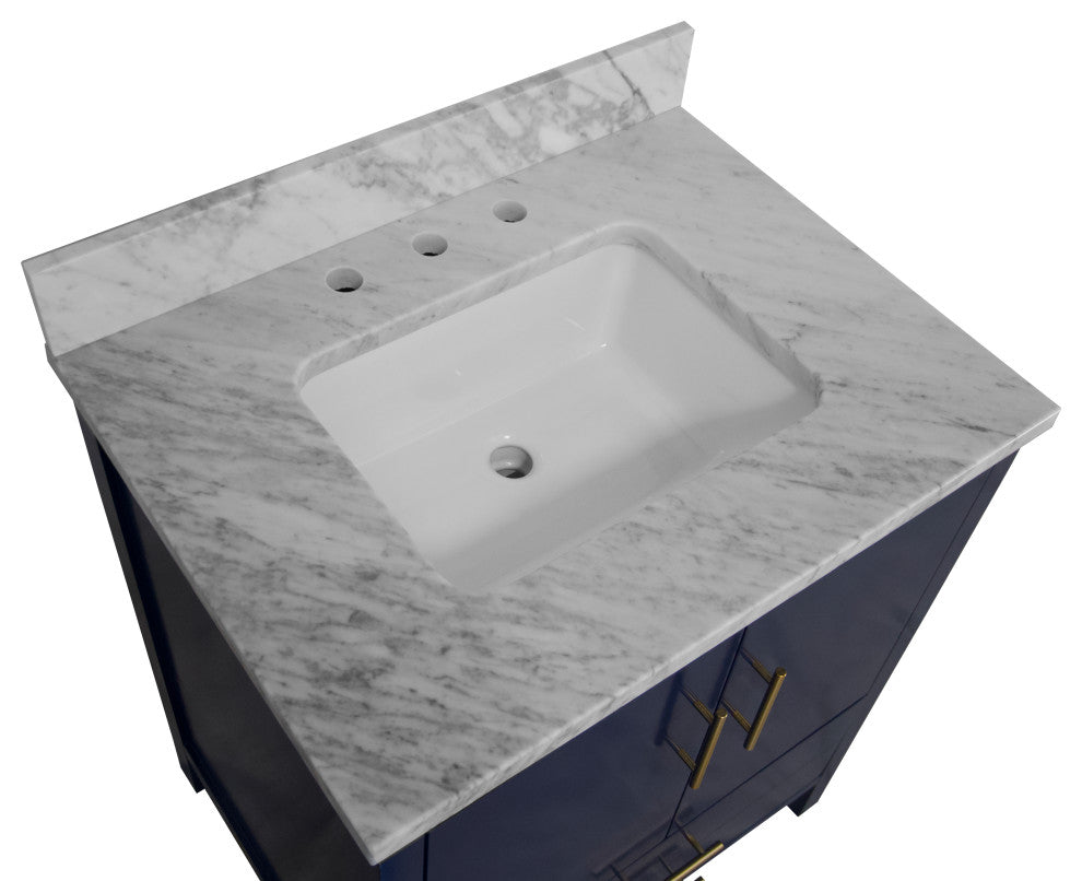 California 30" Bathroom Vanity, Royal Blue, Carrara Marble