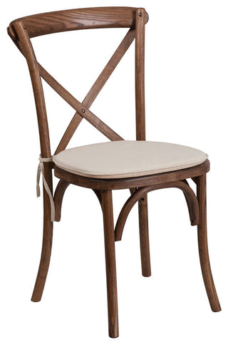 Hercules Series Stackable Pecan Wood Cross Back Chair With Cushion