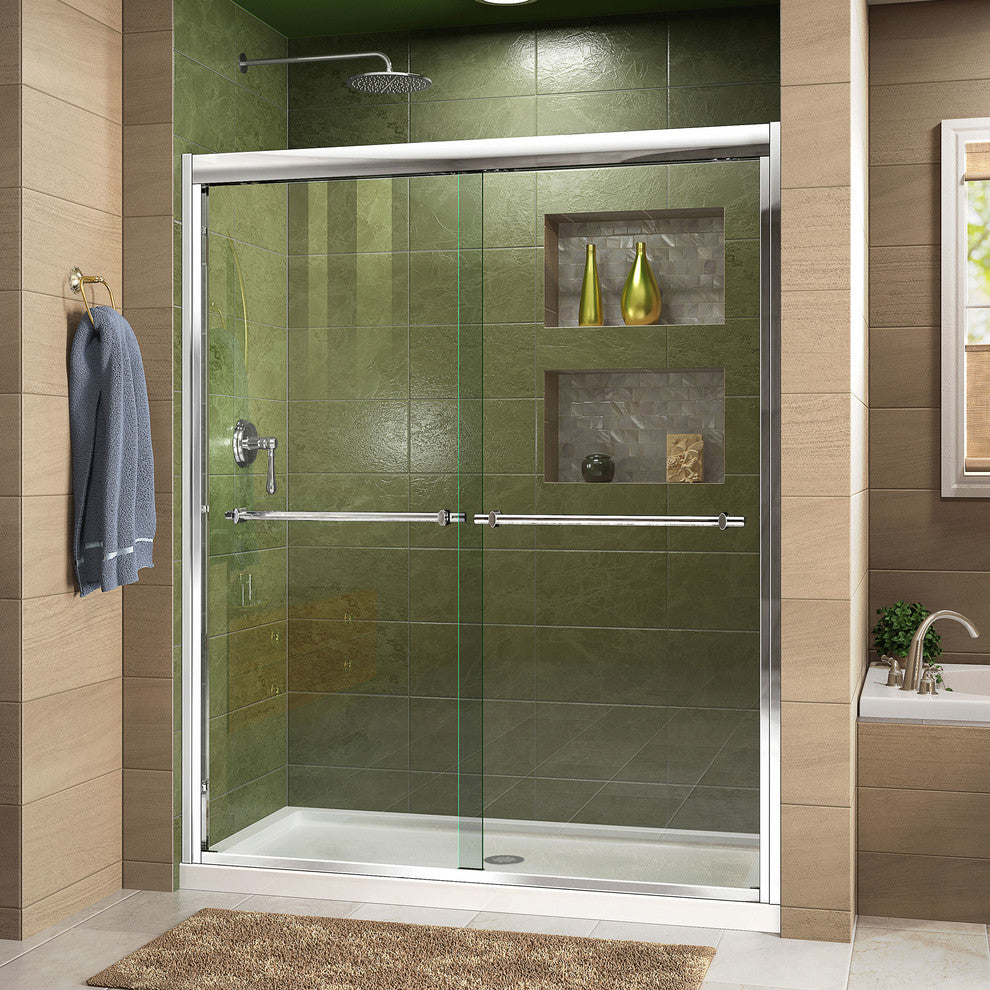 DreamLine Frameless Bypass Sliding Shower Door and Single Threshold Base