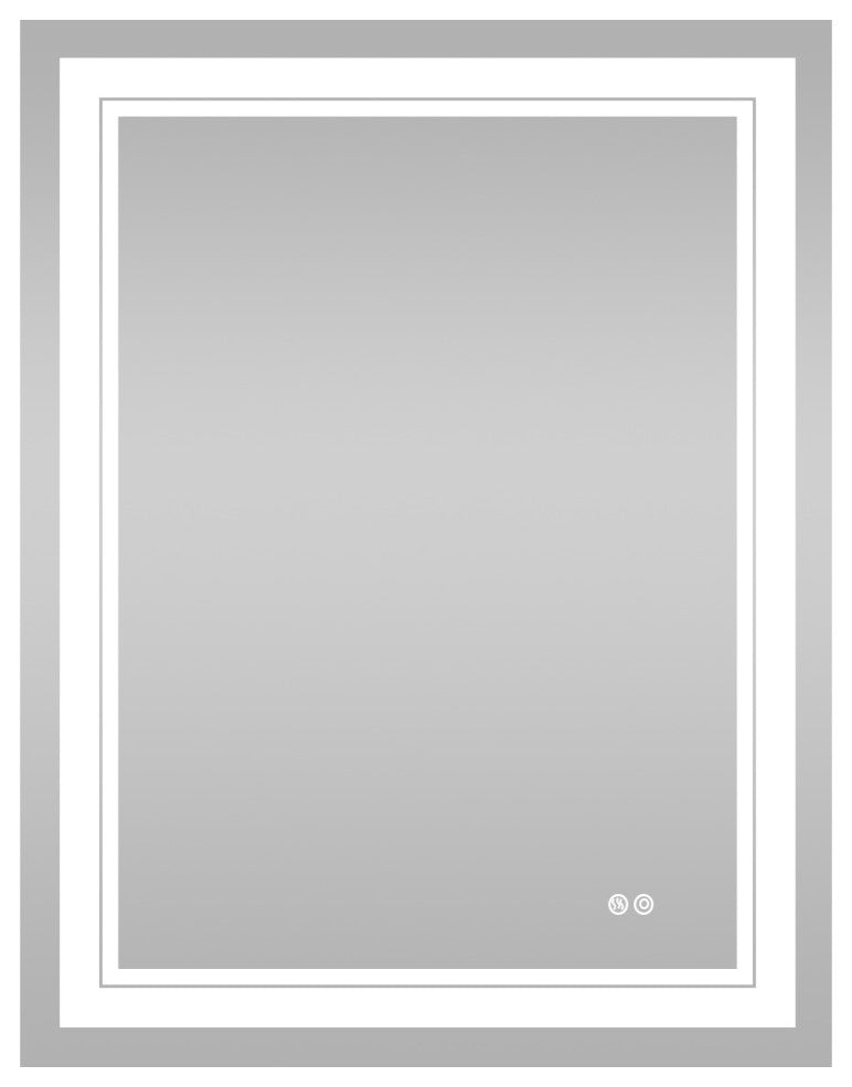 Frameless LED Lighted Bathroom Mirror With Defogger Dimmer, 28"x36"