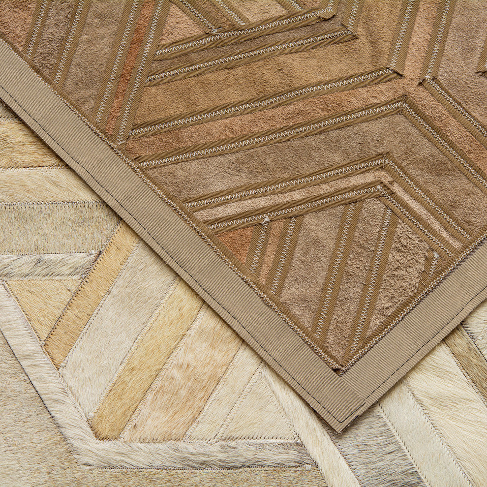 Cowhide Patchwork Rug, Nemesis, Taupe, 5'x8'
