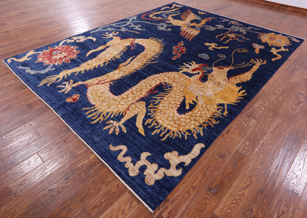Dragon And Phoenix Design Handmade Rug 8' 10" X 11' 7" - Q12510