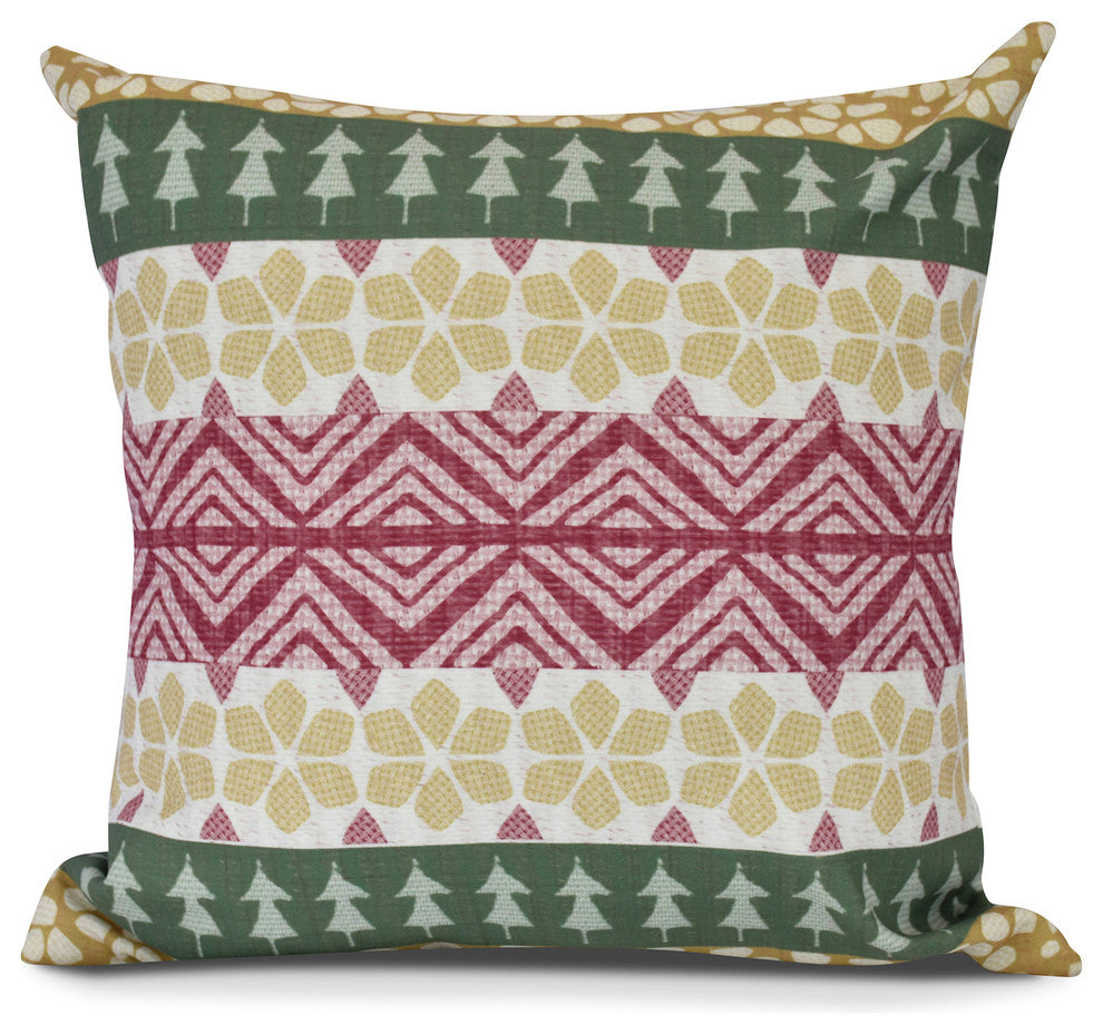 FairIsle, Geometric Print Outdoor Pillow, Green, 20" x 20"