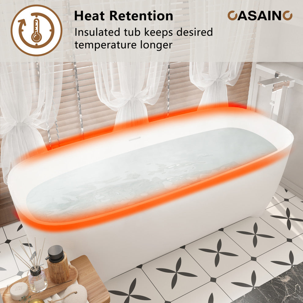 67in Adult-Sized Freestanding Soaking Tub with Raised Pedestal in Matte White