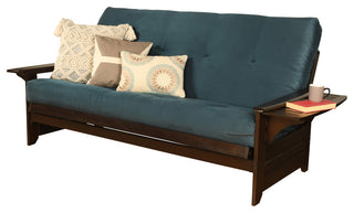 Mesa Frame Futon With Espresso Finish, Suede Blue