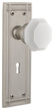 Mission Plate with Keyhole Privacy Waldorf White Milk Glass Knob, Satin Nickel