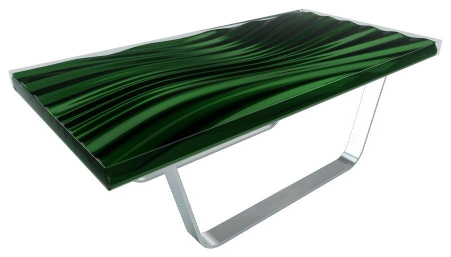 Modern Wave Coffee Table, Green_Metal Profile_Gold