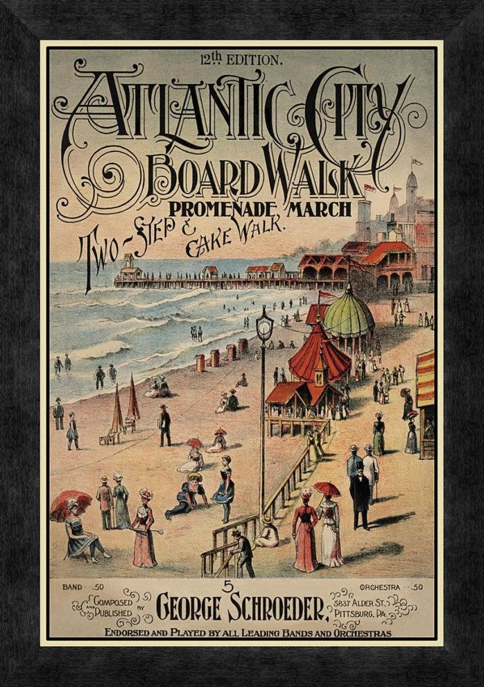 "Atlantic City Board Walk Promenade March" Framed Canvas Giclee, 14"x20"