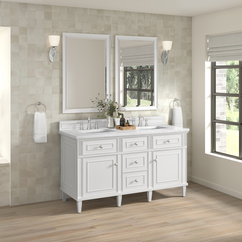 Lorelai 60" Double Vanity, Bright White, 3 CM White Zeus Top