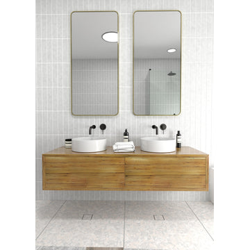 22" W X 48" H Radius Corner Stainless Steel Framed Mirror, Satin Brass