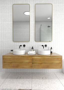 22" W X 48" H Radius Corner Stainless Steel Framed Mirror, Satin Brass