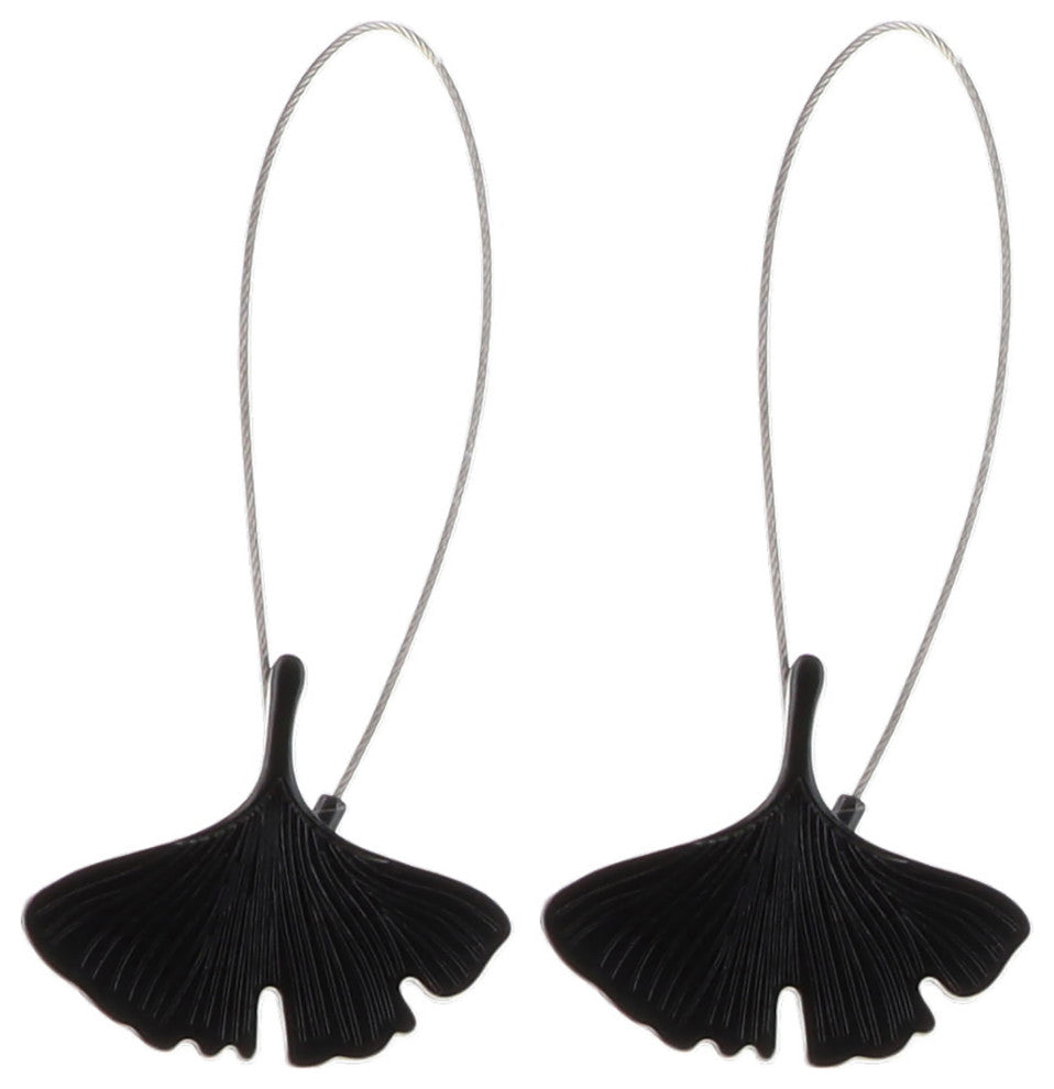 Magnetic Metal Curtain Tiebacks with Ginkgo Leaf Design "“ No Installation Needed, Black, Pack of 2