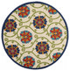 5' Round Ivory And Blue Round Floral Indoor Outdoor Area Rug