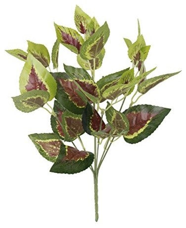 14" Faux Green Tropical Leaf Bush With 7 Stems, Set of 3
