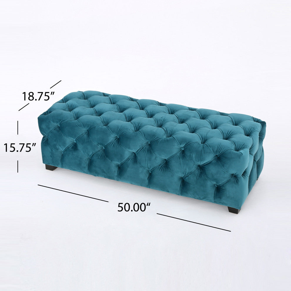 GDF Studio Provence TModern Glam Tufted Velvet Ottoman Bench, Dark Teal