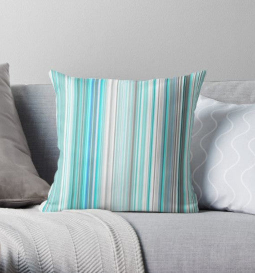 Turquoise Lines Pattern Pillow Cover, 18"x18"