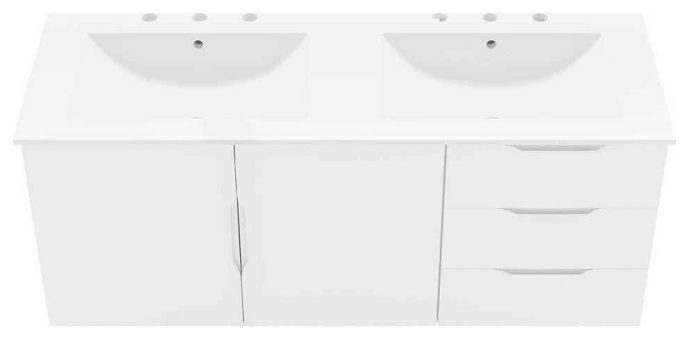Double Sink Vanity Cabinet, White, Ceramic, Melamine, Modern, Hotel Bathroom