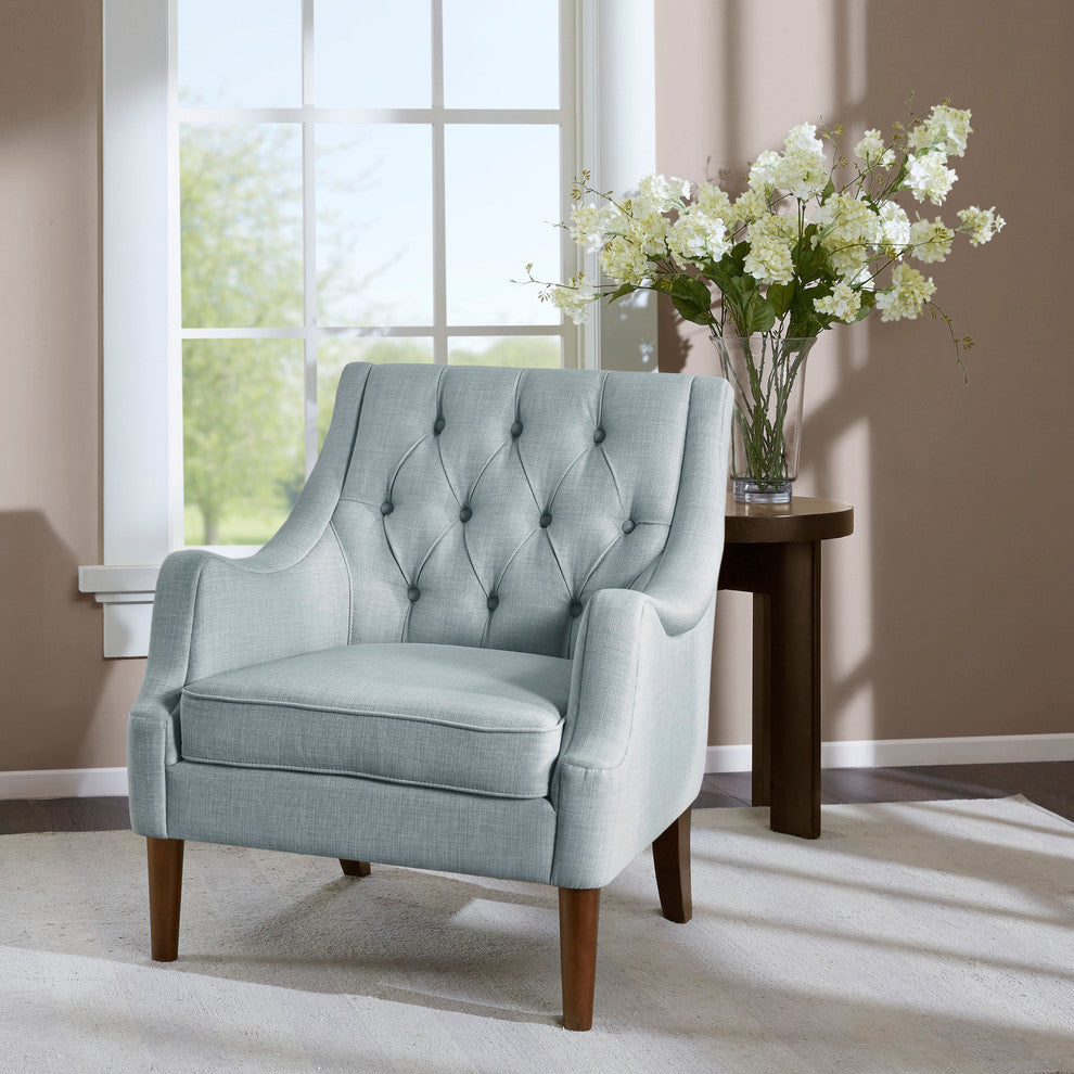 Madison Park Qwen Button Tufted Chair, Dusty Blue