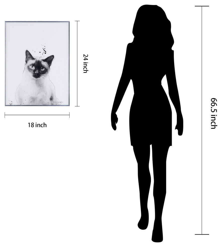 "Siamese" Black and White Cat Wall Art With Gunmetal Anodized Frame