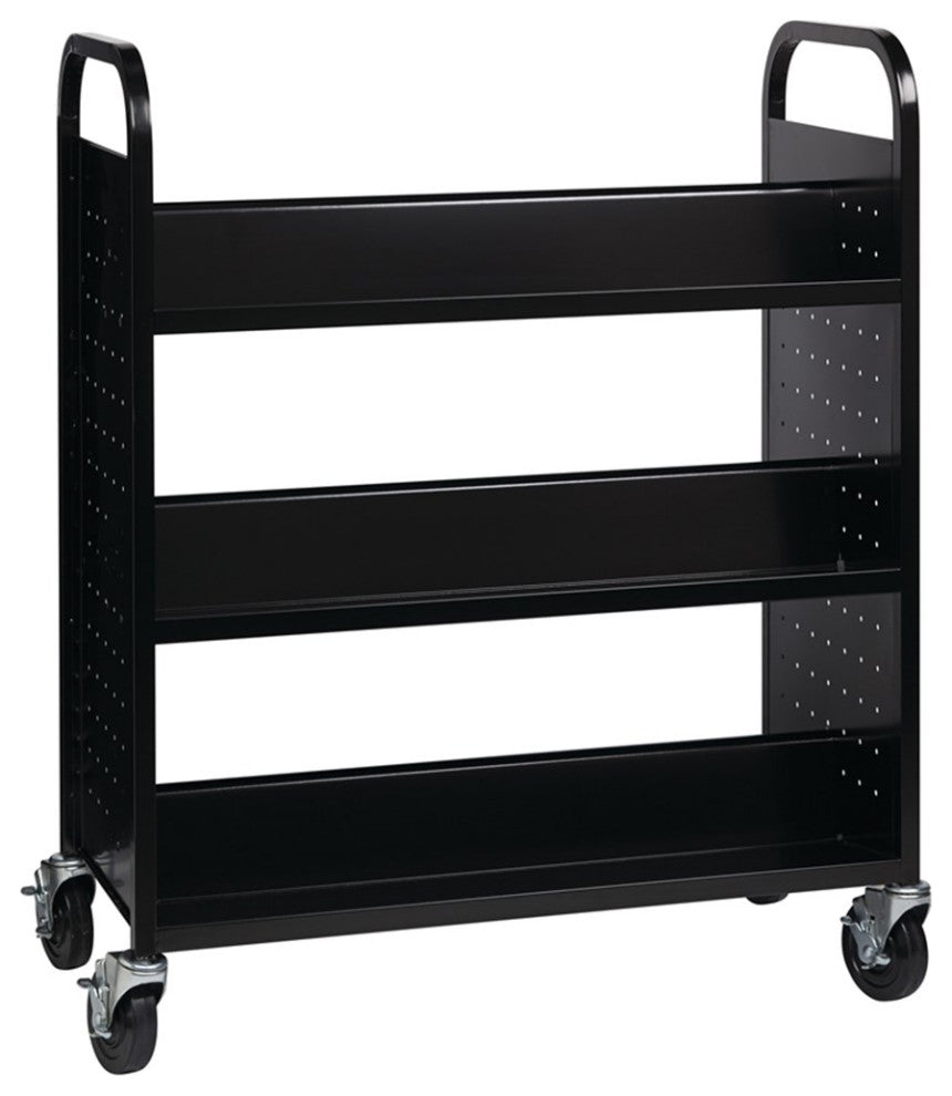 Hirsh Double-sided Mobile Metal 36" W x 7-1/2" D Book Cart Black