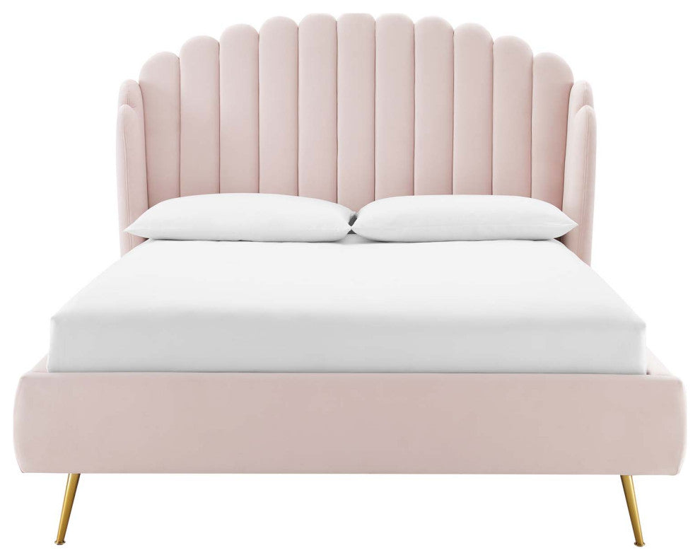 Lana Queen Performance Velvet Wingback Platform Bed