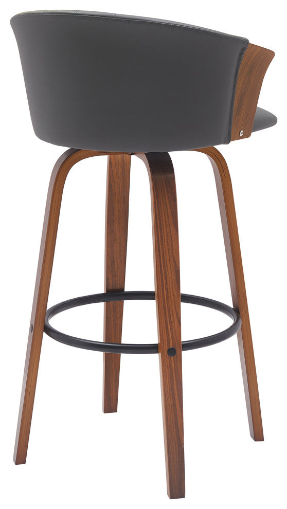 Diana 26" Swivel Walnut Wood Counter Stool, Gray Faux Leather, 30