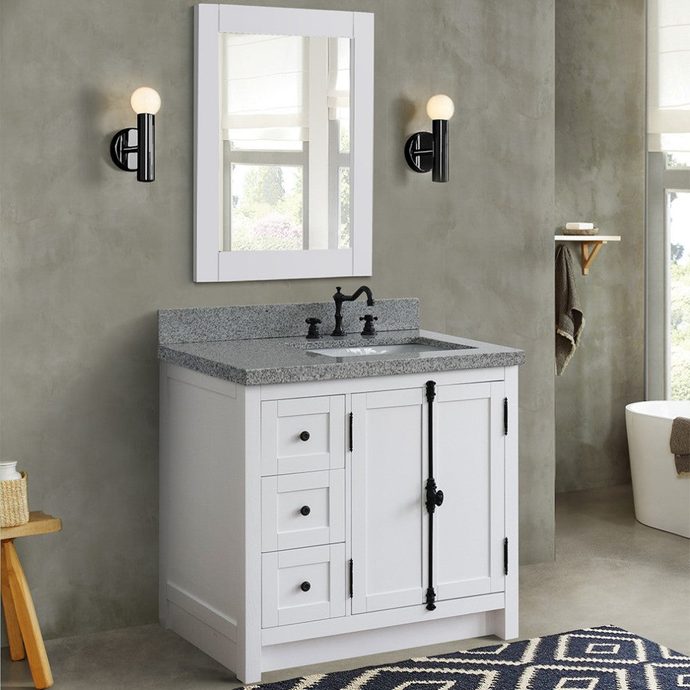 37" Vanity, Glacier Ash, Gray Granite Top, Right Doors/Right Rectangle Sink