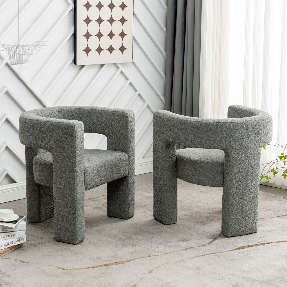 28" Wide Boucle Upholstered Square Armchair, Set of 2, Light Grey