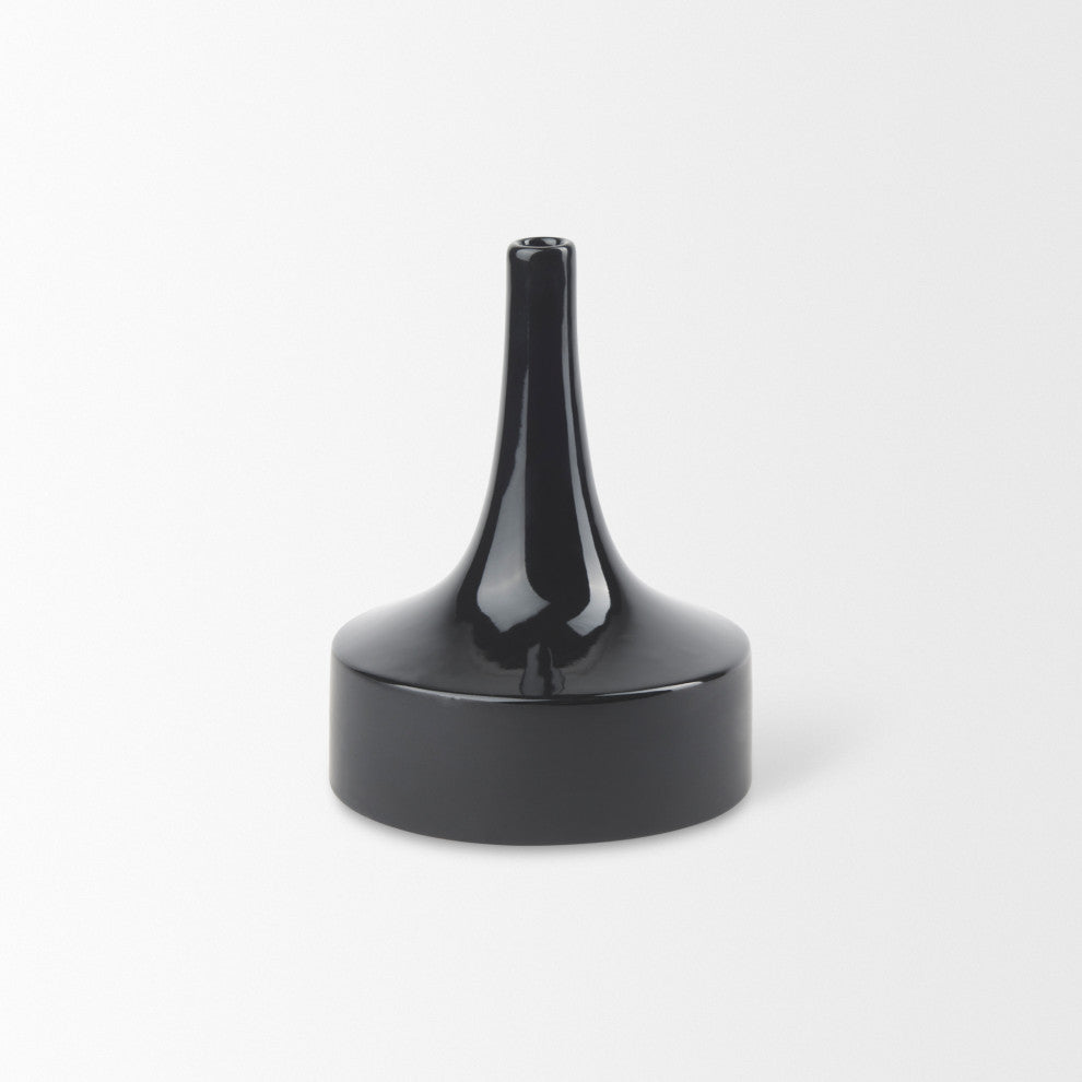 Burton 8.3H Small Glossy Black Ceramic Jug Vase