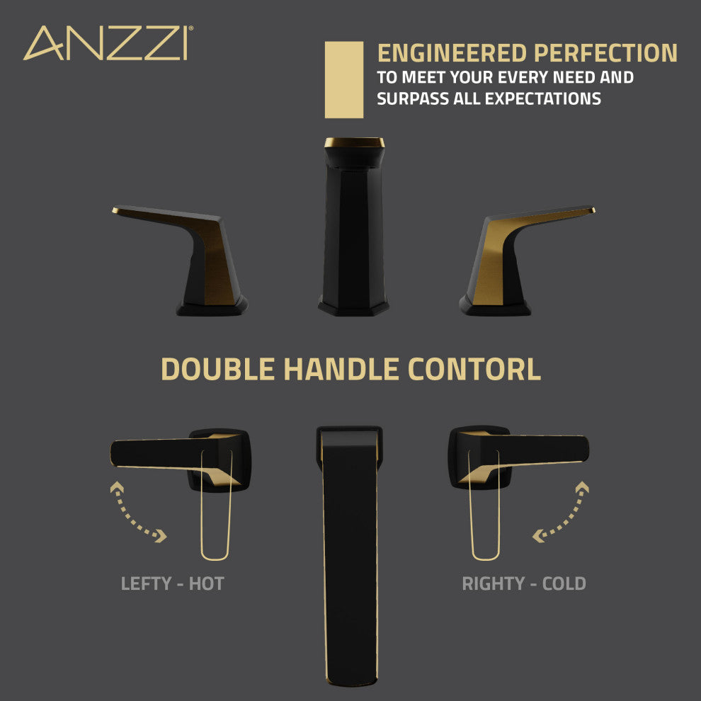2-Handle 3-Hole Widespread Bathroom Faucet, Matte Black Brushed Gold