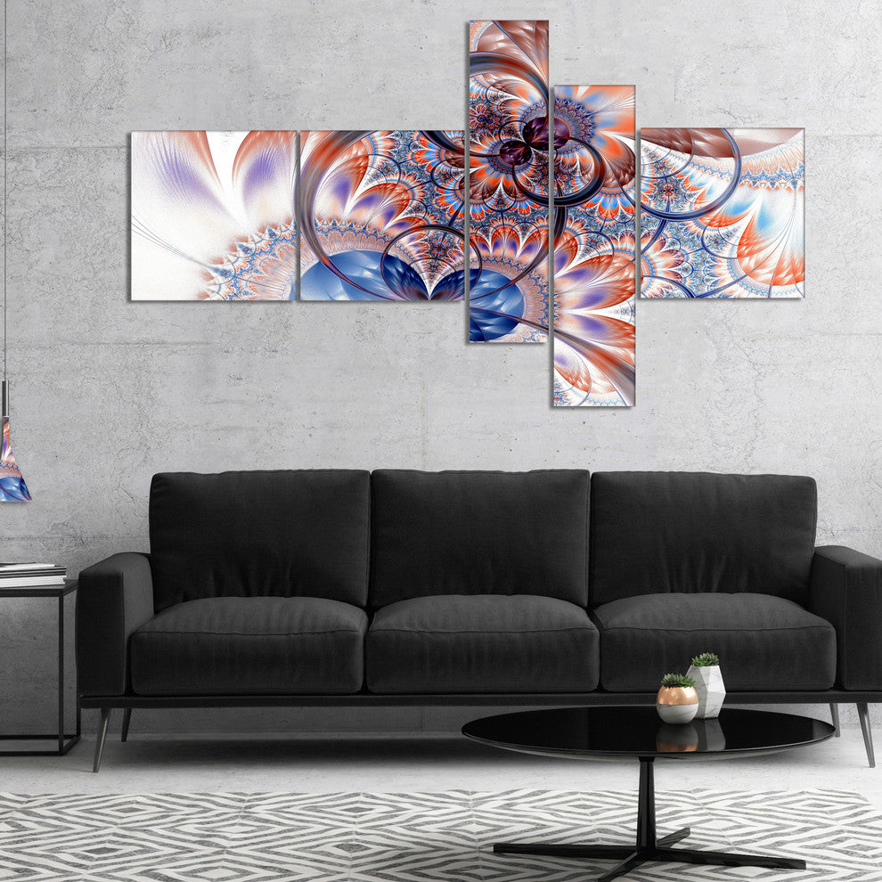 Gold Symmetrical Fractal Flower, Abstract Canvas Art Print, 60"x32", 5 panels