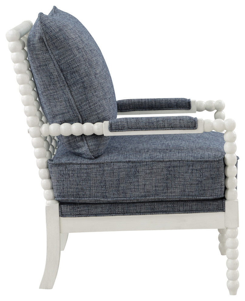 Kaylee Spindle Chair in Indigo Fabric with Antique White Frame