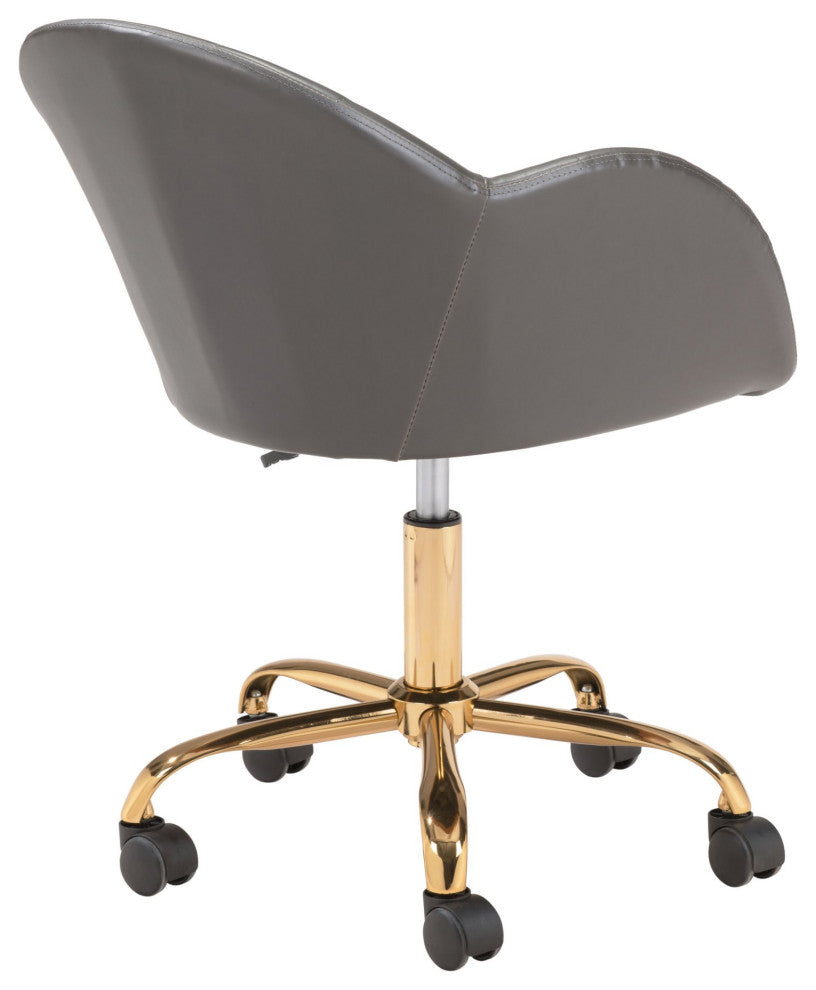 Computer Chair, Faux Vinyl Leather, Steel, Gray, Gold, Business Office