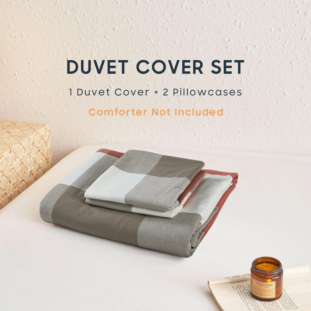 Buffalo Washed Cotton 3-Piece Duvet Set, Cherry, Queen