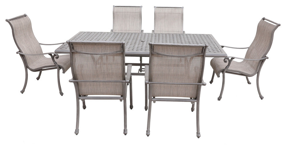 7-Piece Rectangle Dining Set With 6 Sling Chairs, Heritage Grey