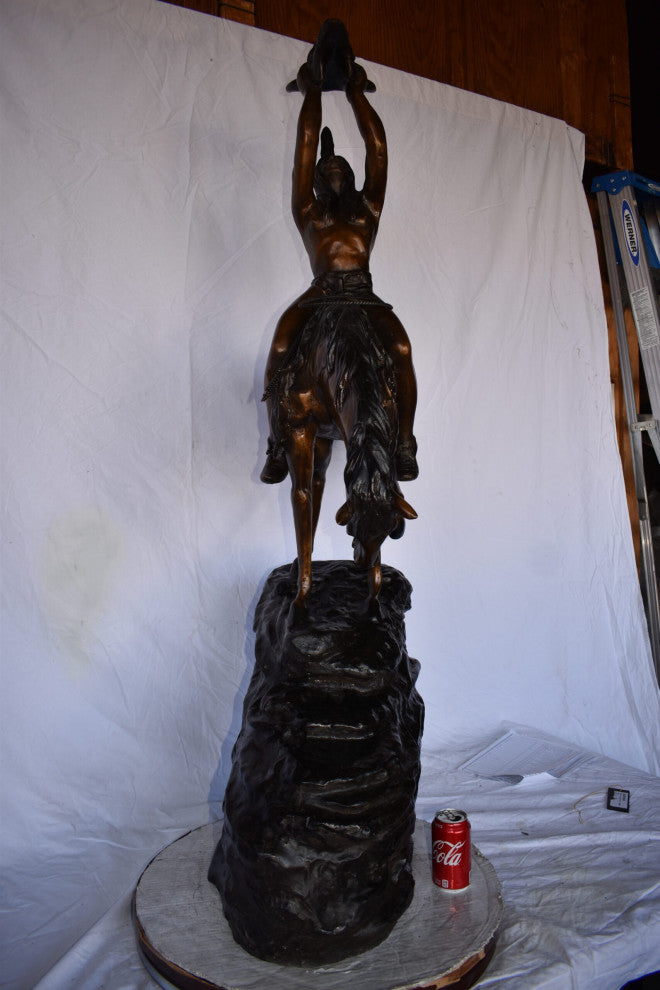 Medicine Man on His Horse Bronze Statue 33"x 15" x 59"H