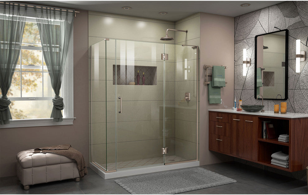 Unidoor-X Shower Enclosure, Left-Wall Bracket, Brushed Nickel, 58.5"x34.38"
