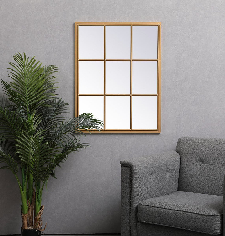 Elegant Decor MR622836BR Metal Windowpane Mirror, 28"x36", Brass