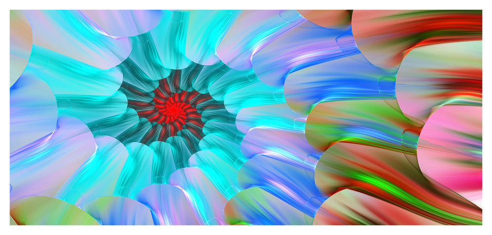 Blue Colored Stain Glass with Spirals, Large Floral Canvas Art Print, 60"x28"