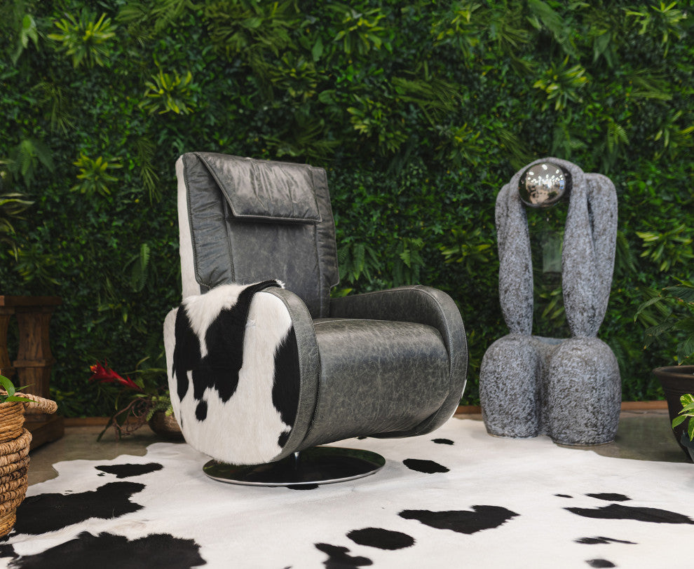 Leather Executive Recliner Armchair, Black and White