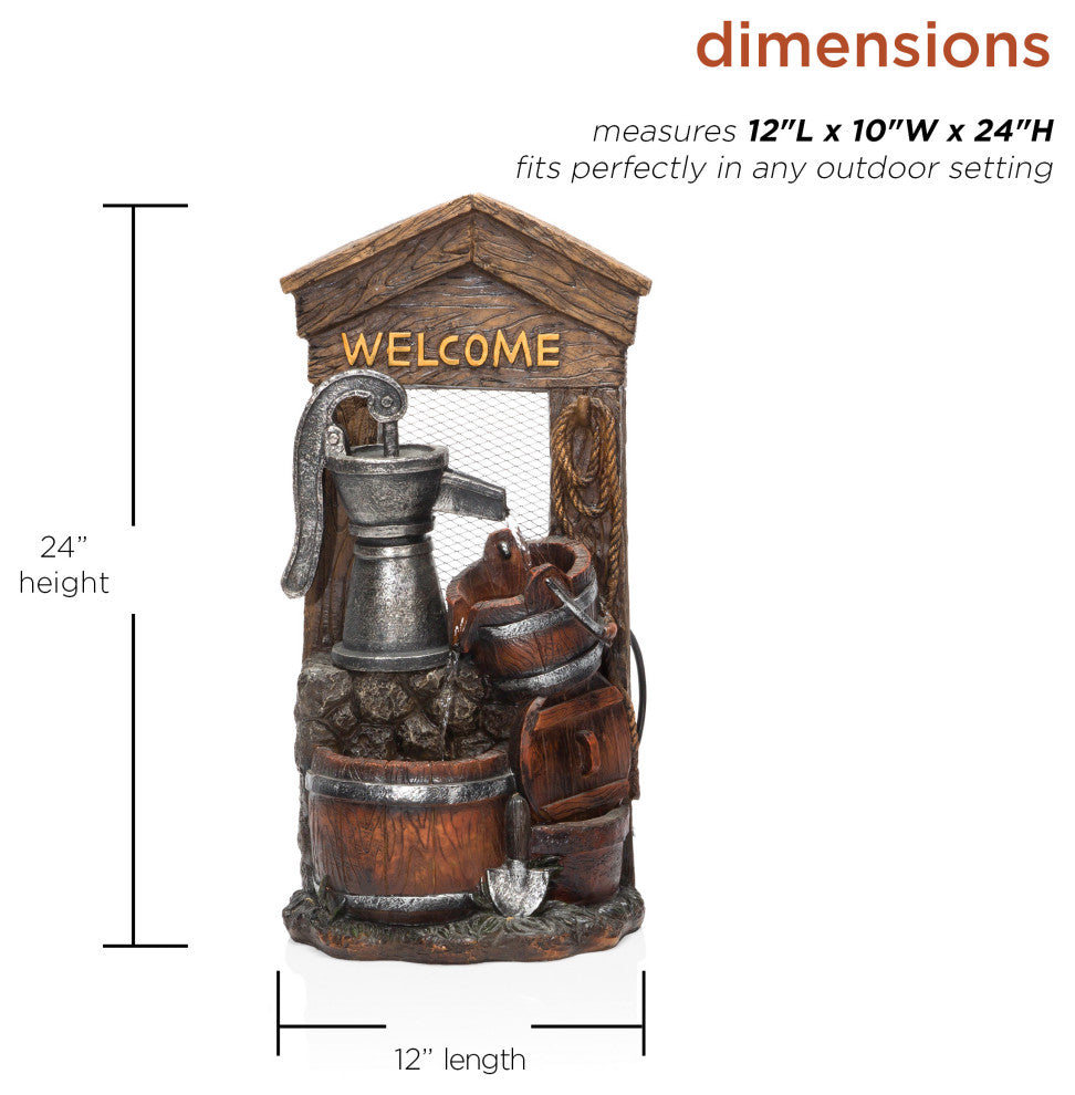 Alpine 2 Tier Fountain With Waterfall Pump and Barrel, 24"Tall