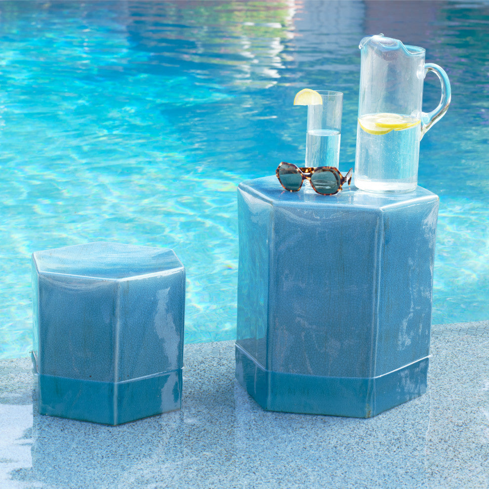 Porto Ceramic Indoor/Outdoor Side Table, Azure, Small