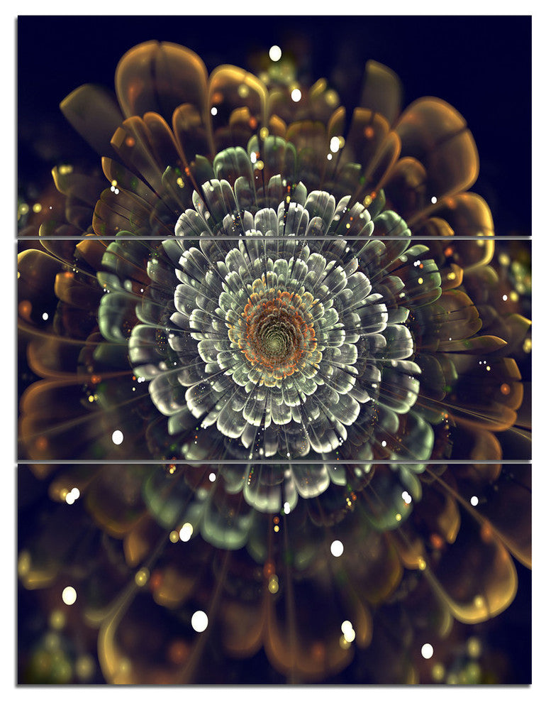 "Perfect Fractal Flower in Orange and Silver" Metal Wall Art, 3 Panels, 28"x36"