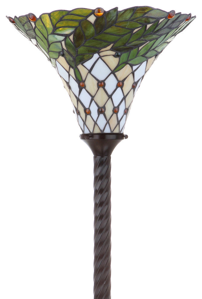 Botanical Tiffany-Style 71" Torchiere Floor Lamp, Bronze