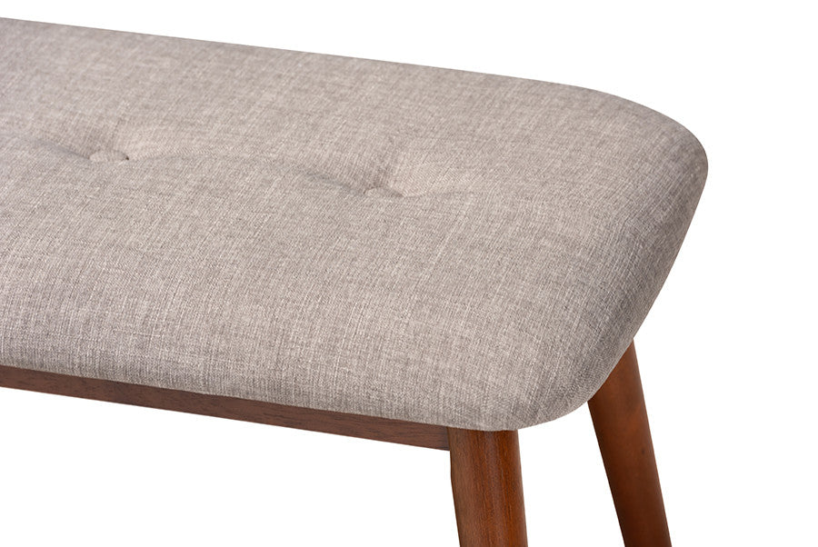 Flora II Mid-Century Modern Light Gray Medium Oaked Wood Dining Bench