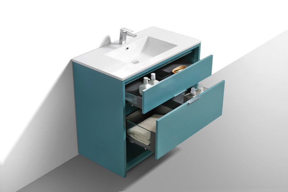 KubeBath Nudo 40'' Floor Mount Modern Bathroom Vanity, Teal Green