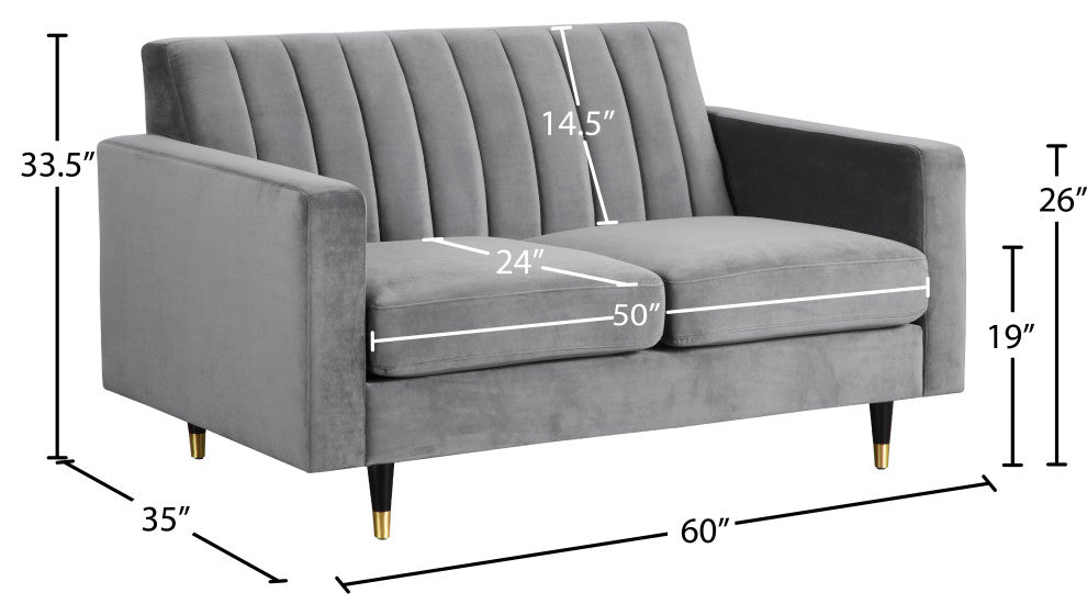 Lola Velvet Upholstered Loveseat, Gray