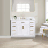 Gavino Vanity with Grain White Composite Stone Top, White/Brushed Gold, 48", No Mirror