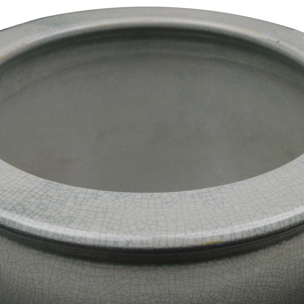 Chinese Porcelain Fish Bowl Planter, Celadon Crackle, 14"
