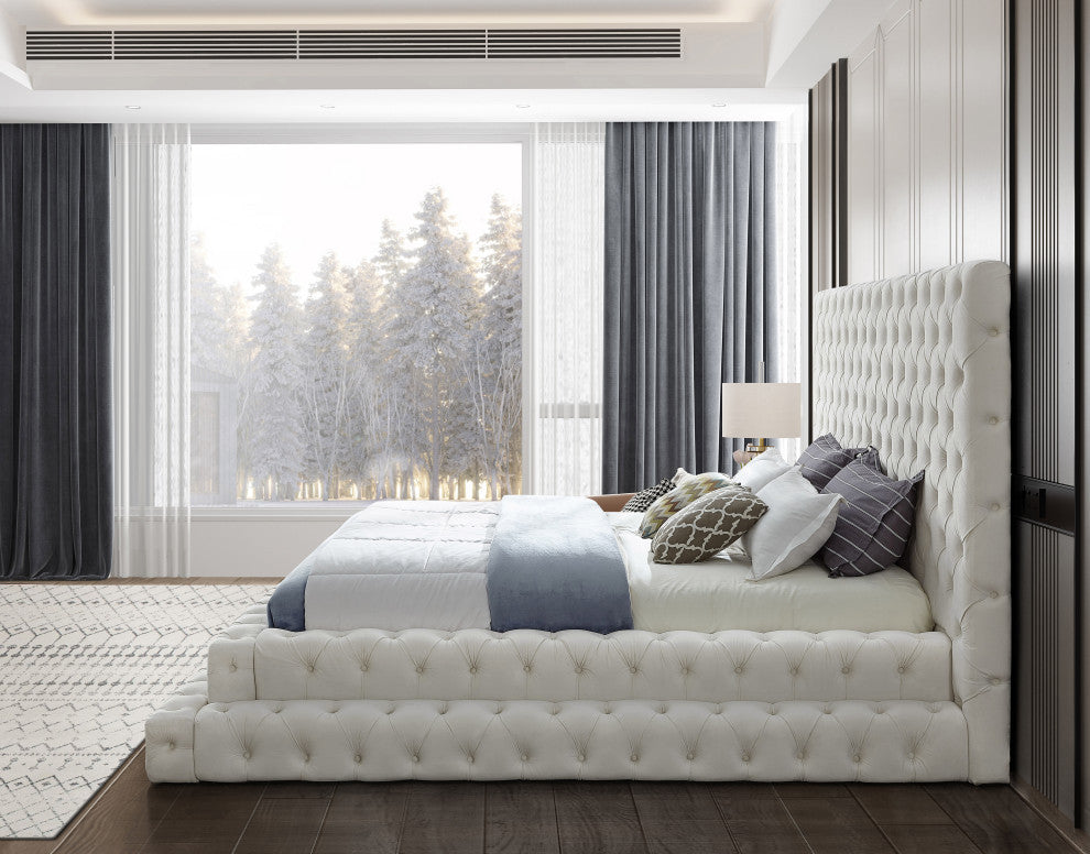 Revel Velvet Upholstered Bed, Cream, King